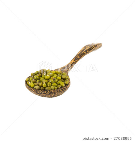 mung beans over wooden spoon isolated on white mung beans over wooden spoon isolated on white 27088995