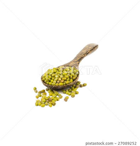 mung beans over wooden spoon isolated on white mung beans over wooden spoon isolated on white 27089252
