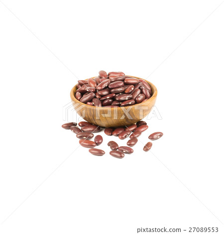 red beans in brown wooden bowl isolated on white  27089553