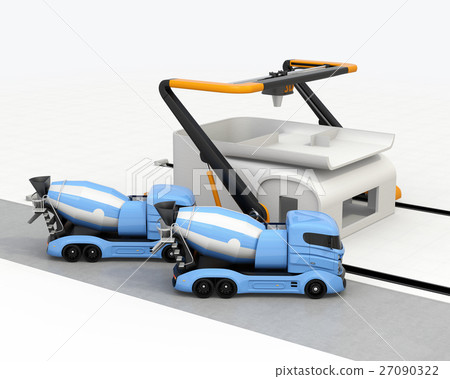 Large size 3D printer for industrial use and mixer car. I am printing the outer wall of my house with a 3D printer. 27090322