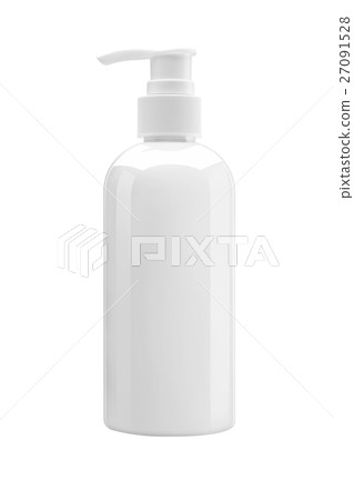 White plastic bottle with pump on white background 27091528