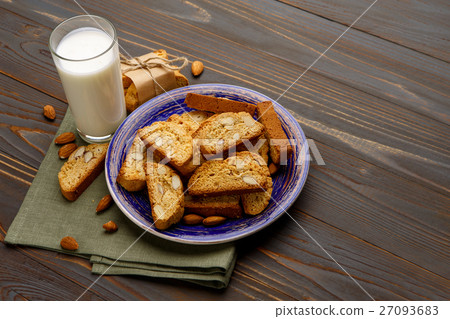 Italian cantuccini cookie with almond filling on 27093683
