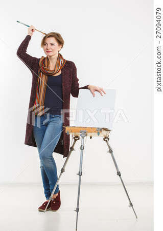Artist woman at work. Isolated. Artist woman at work. Isolated. 27094079