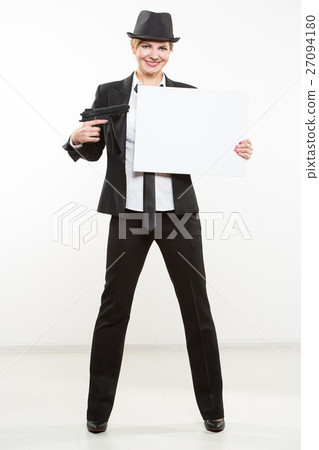 beautiful business woman with gun olding a blank beautiful business woman with gun olding a blank 27094180