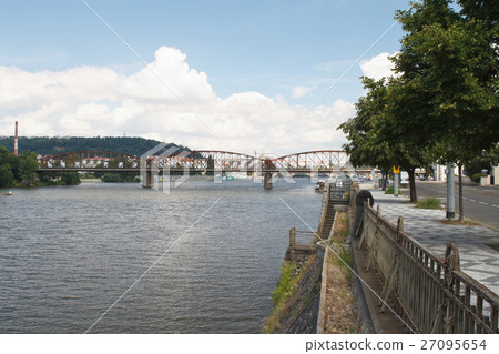 Embankment in Prague. View on the railway bridge 27095654