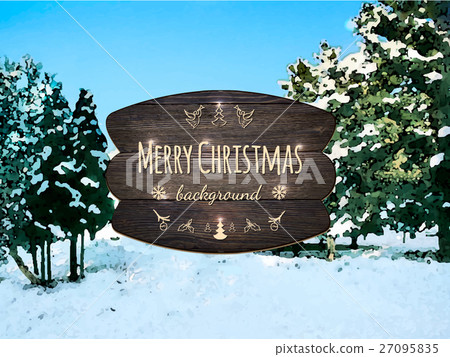 Vector winter holidays landscape with wooden sign.-插圖素材 [27095835 ...