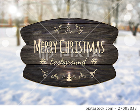 Vector winter holidays landscape with wooden sign. - Stock Illustration ...