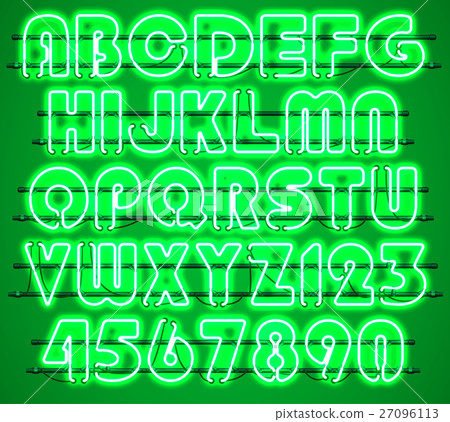 Glowing Green Neon Alphabet. 27096113