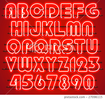 Glowing Orange Neon Alphabet. 27096115