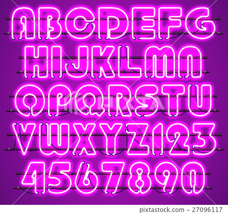 Glowing Purple Neon Alphabet. 27096117