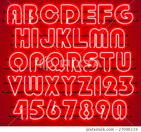 Glowing Red Neon Alphabet. 27096119