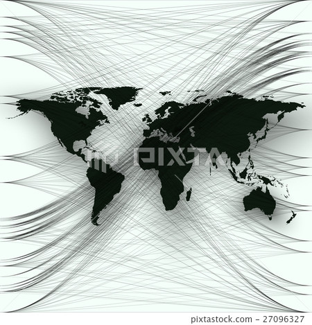 Black color world map with abstract waves and - Stock Illustration ...