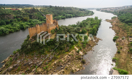Old Almourol Castle aerial view Portugal 27097572