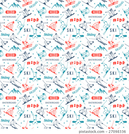 Winter sports seamless pattern with equipment flat 27098336