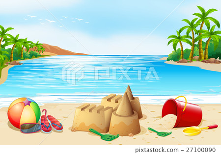 Beach scene with many toys Beach scene with many toys 27100090