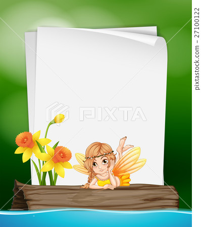 Paper template with fairy on log 27100122