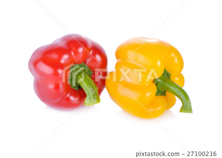 fresh red and yellow sweet pepper with stem fresh red and yellow sweet pepper with stem 27100216