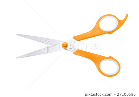 Orange scissors isolated on a white background Orange scissors isolated on a white background 27100586