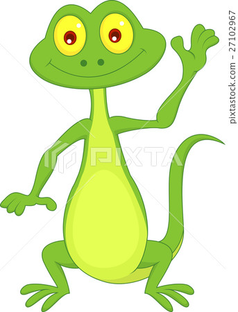 Cute green lizard cartoon waving hand - Stock Illustration [27102967] -  PIXTA