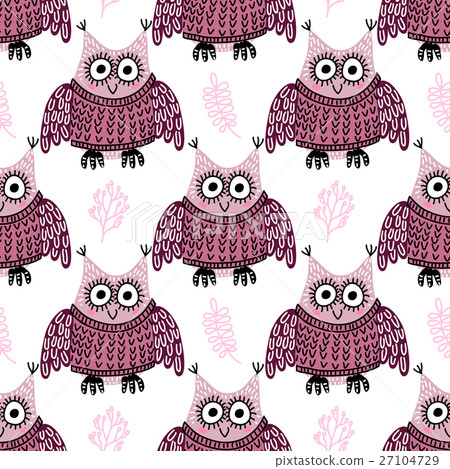 Seamless pattern with cute owls - Stock Illustration [27104729] - PIXTA