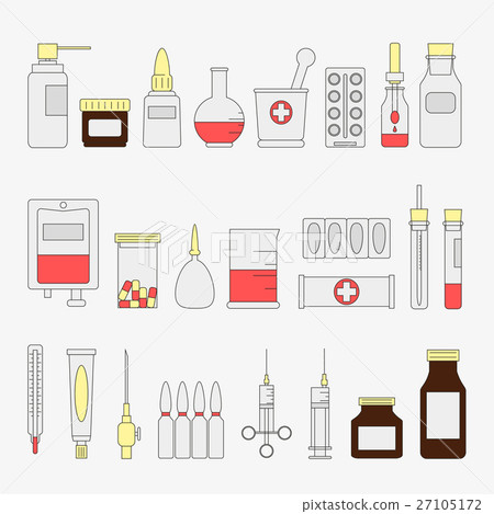 Trendy color flat medical and health care icon set Trendy color flat medical and health care icon set 27105172