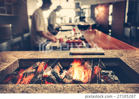Modern restaurant with fireplace Modern restaurant with fireplace 27105287