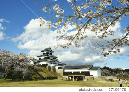 The first castle tower restoration wooden restoration tombou Spring summer cherry blossoms are in full bloom Shirokawa Komine Castle Mie Shaolu and former gates 27106478