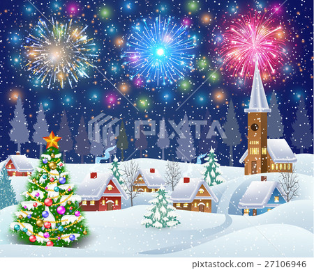 house in snowy Christmas landscape at night 27106946