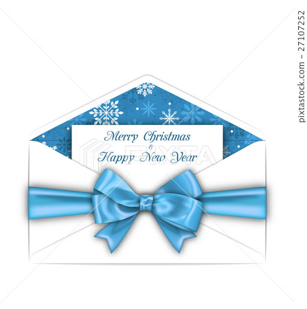 Envelope with Greeting Card and Blue Bow Ribbon - Stock Illustration ...