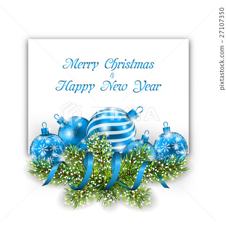 Christmas and Happy New Year Card with Blue Balls - Stock Illustration ...