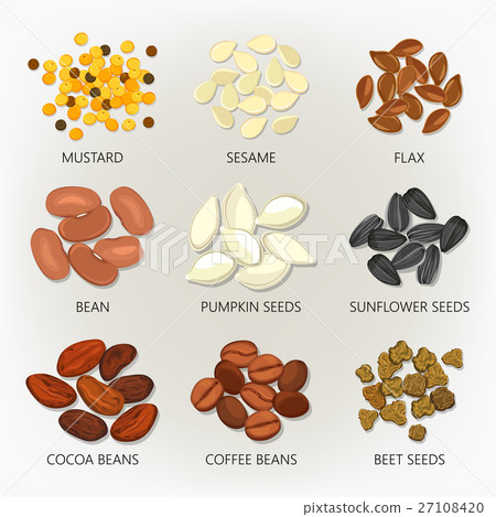 插圖素材: icons of seeds and grains, beans