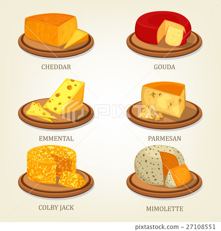Sliced french and swiss cheese food icons 27108551