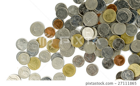 Group of coins, Thai baht on white background Group of coins, Thai baht on white background 27111865