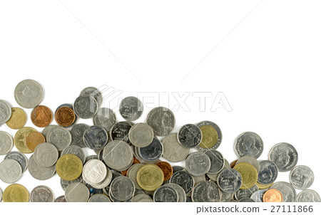 Group of coins, Thai baht on white background Group of coins, Thai baht on white background 27111866