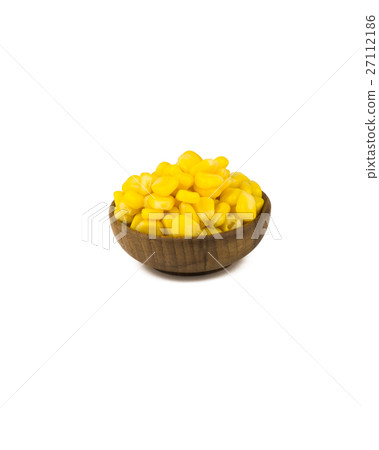 Corn seed on wooden cup isolated 27112186