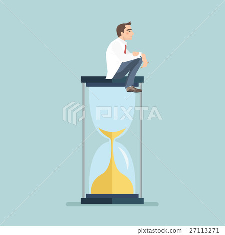 Businessman thinking and sitting on a hourglass 27113271