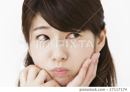 Female young lady person person cheeks thinking troubles worrying lost troubles problem Female young lady person person cheeks thinking troubles worrying lost troubles problem 27117174