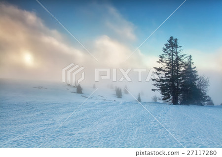 foggy sunrise on winter mountaintop foggy sunrise on winter mountaintop 27117280