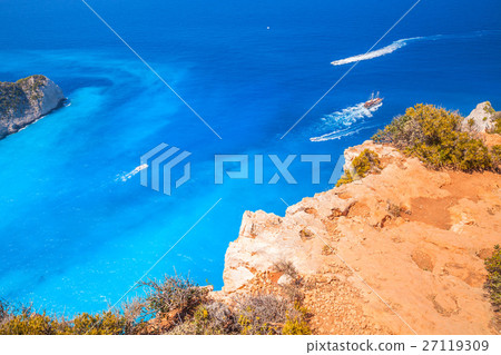 Touristic pleasure boats in Navagio Bay, Greece 27119309