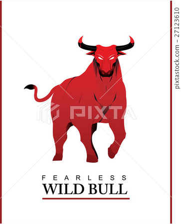 Bull. Wild Bull. Bull in red on the white backgrou 27123610