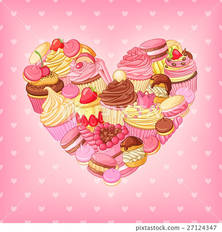 Desserts vector heart on pink background. St Desserts vector heart on pink background. St 27124347