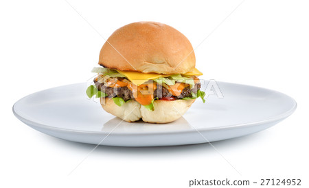 Meat hamburger on white plate 27124952