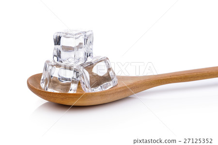ice cubes in the wood spoon 27125352