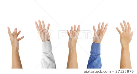 Various hand with tan skin raising up, isolated 27125976