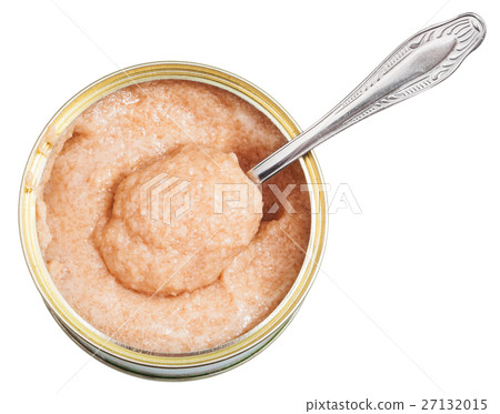 open tin with caviar of zander fish with spoon 27132015