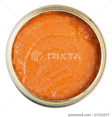 top view of open tin with caviar of common carp 27132077