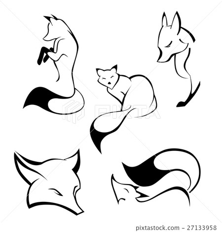 Set of foxes in curve lines 27133958