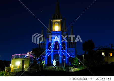 Night view of Mumagome church Christmas illuminations Churches of Nagasaki Latency Christianity 27136761