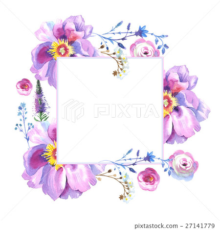 Wildflower rose flower frame in a watercolor style 27141779