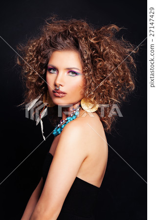 Glamorous Woman wit Curly Hair, Makeup  27147429